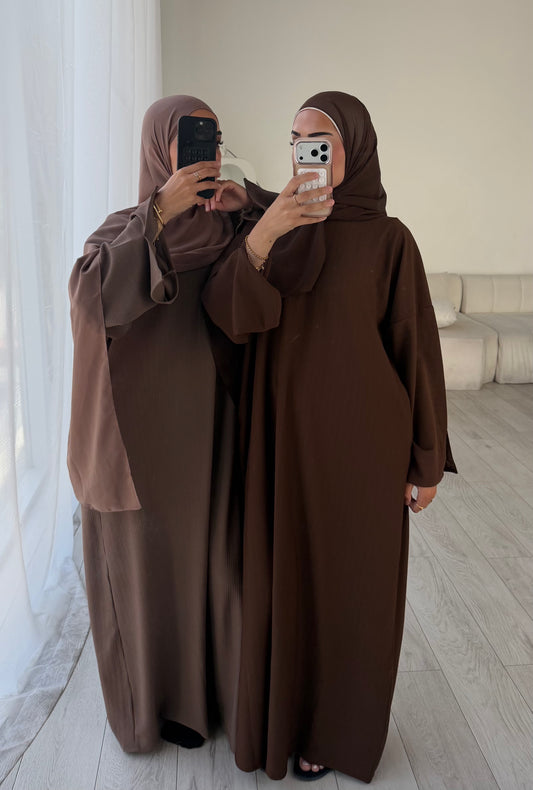 RIBBED ABAYA | Mocha