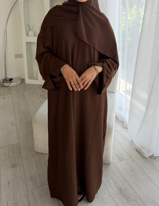 RIBBED ABAYA | Brown