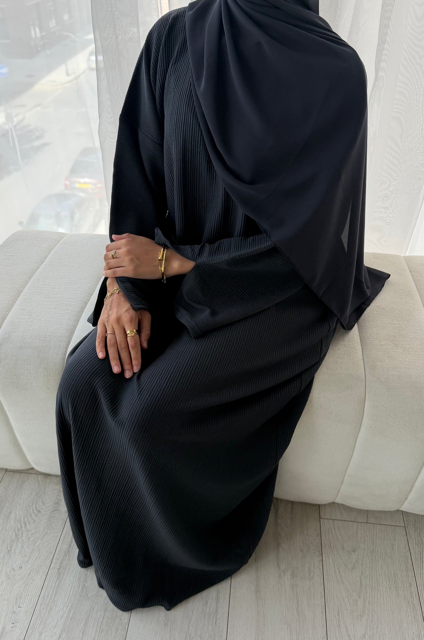 RIBBED ABAYA | Aegean Blue