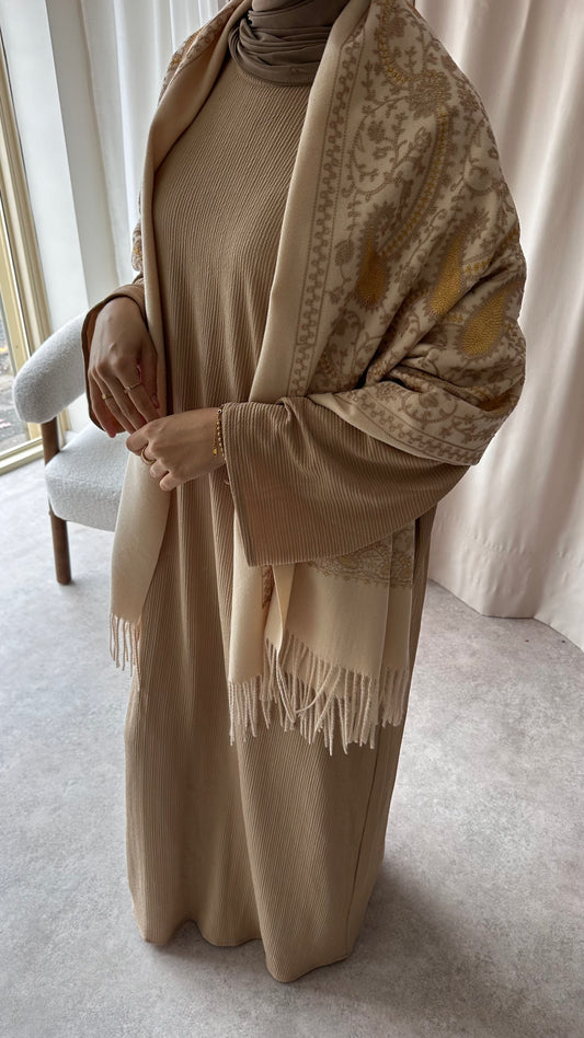 RIBBED ABAYA | Beige