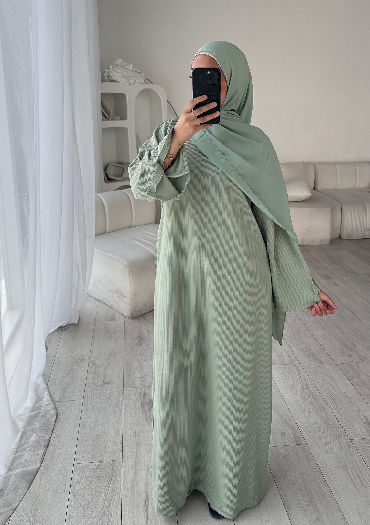 RIBBED ABAYA | Mint Sage