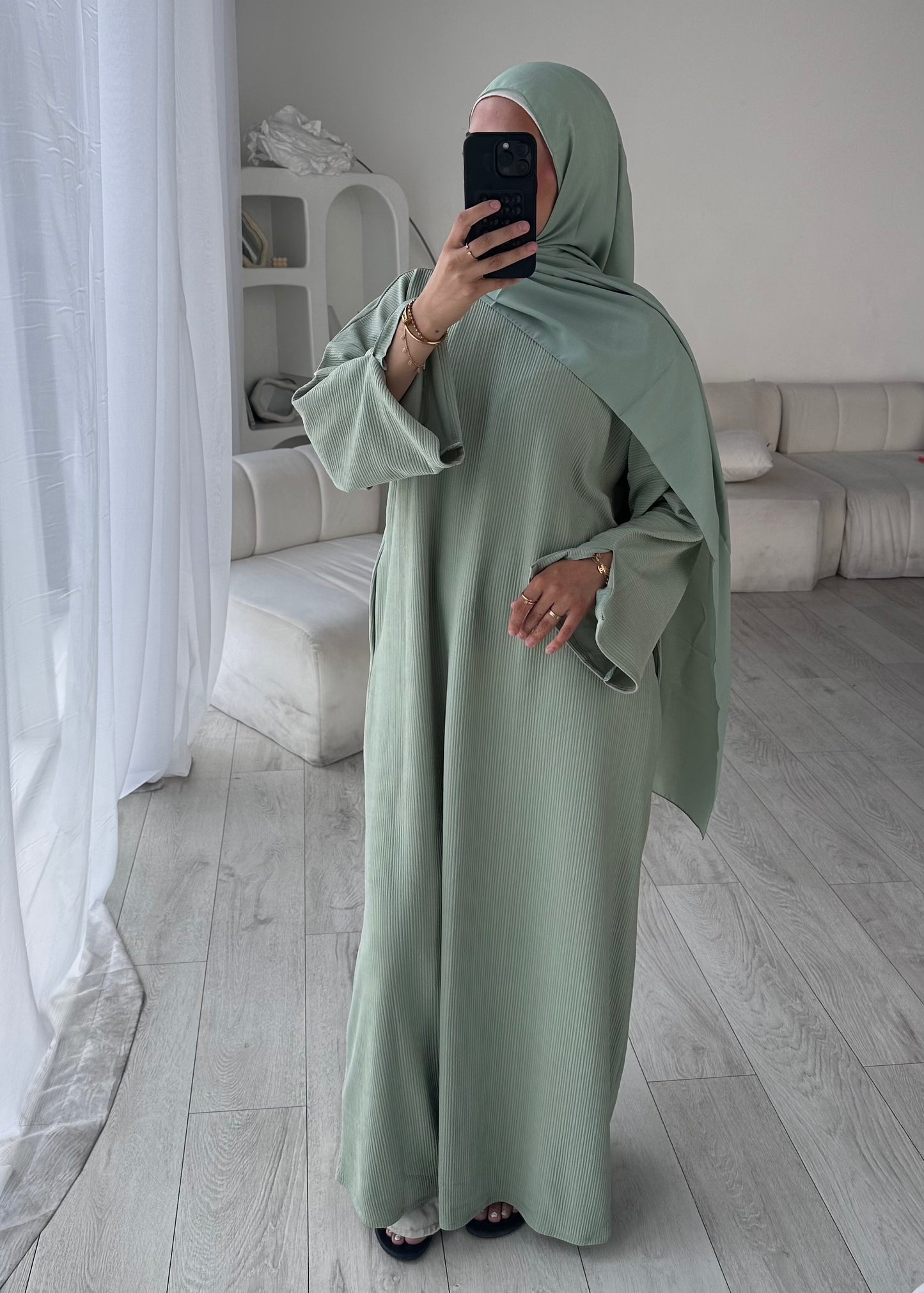 RIBBED ABAYA | Mint Sage