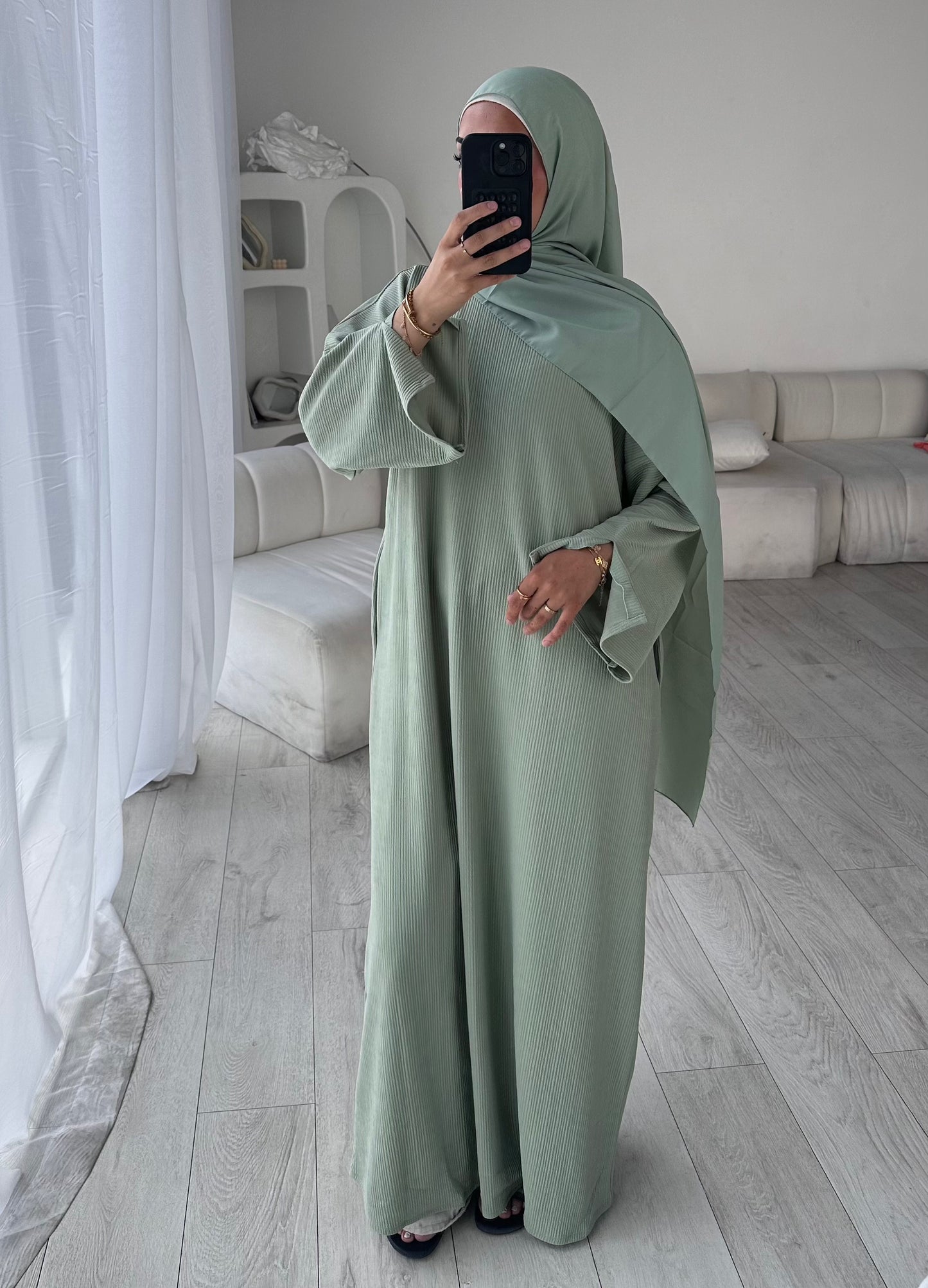 RIBBED ABAYA | Mint Sage
