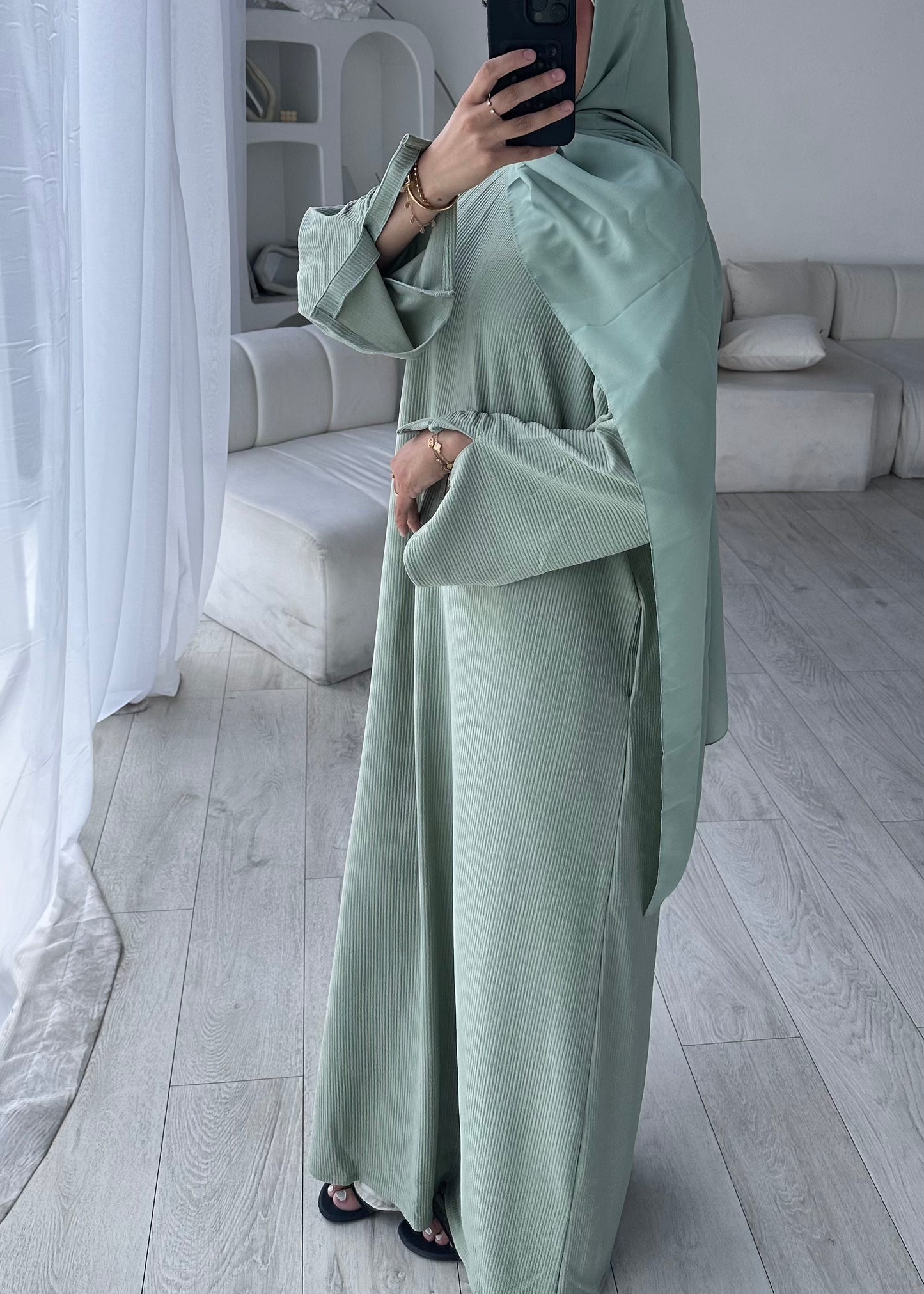 RIBBED ABAYA | Mint Sage