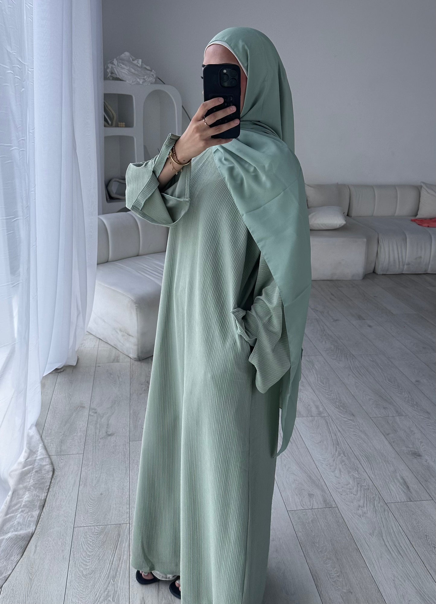 RIBBED ABAYA | Mint Sage