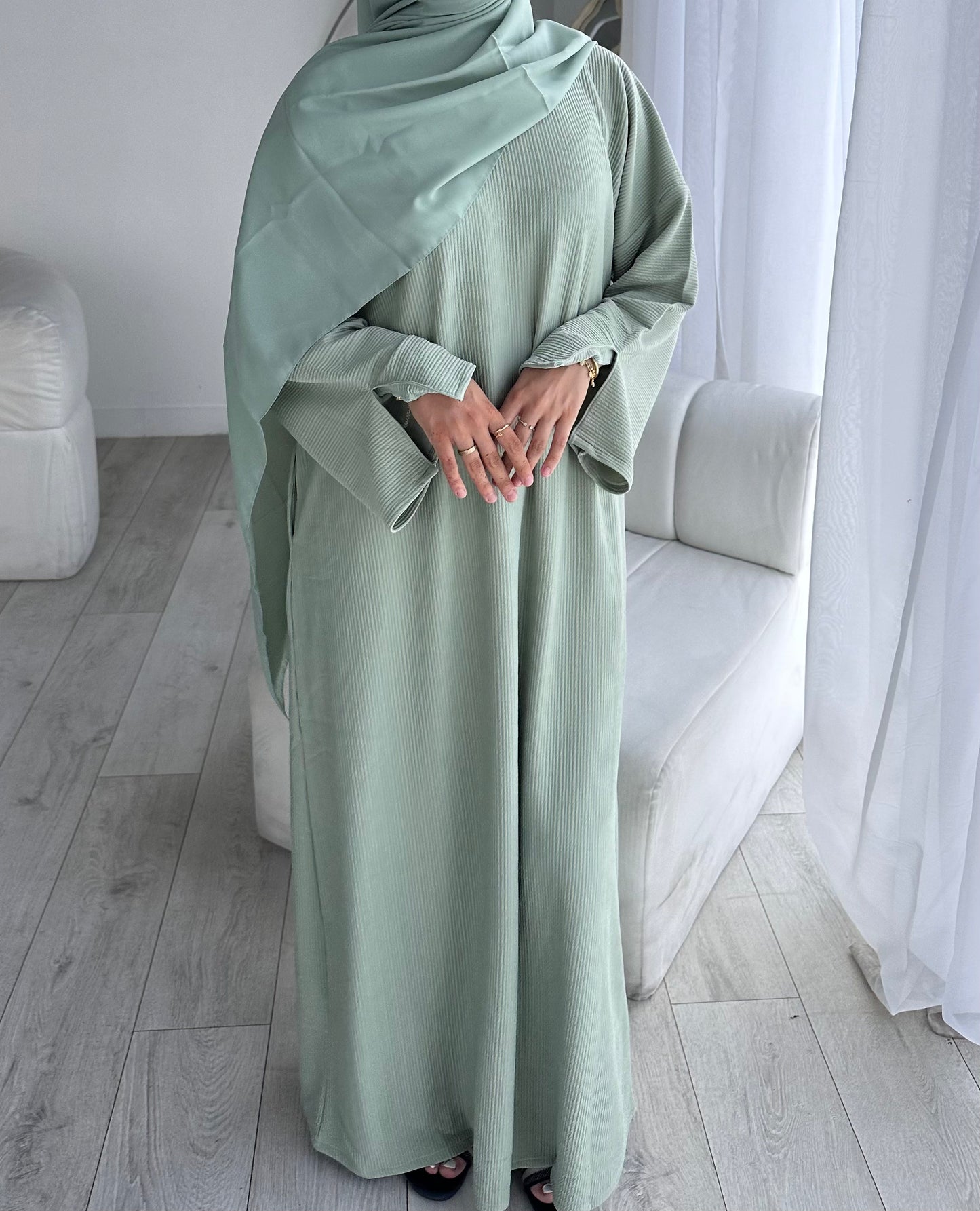 RIBBED ABAYA | Mint Sage