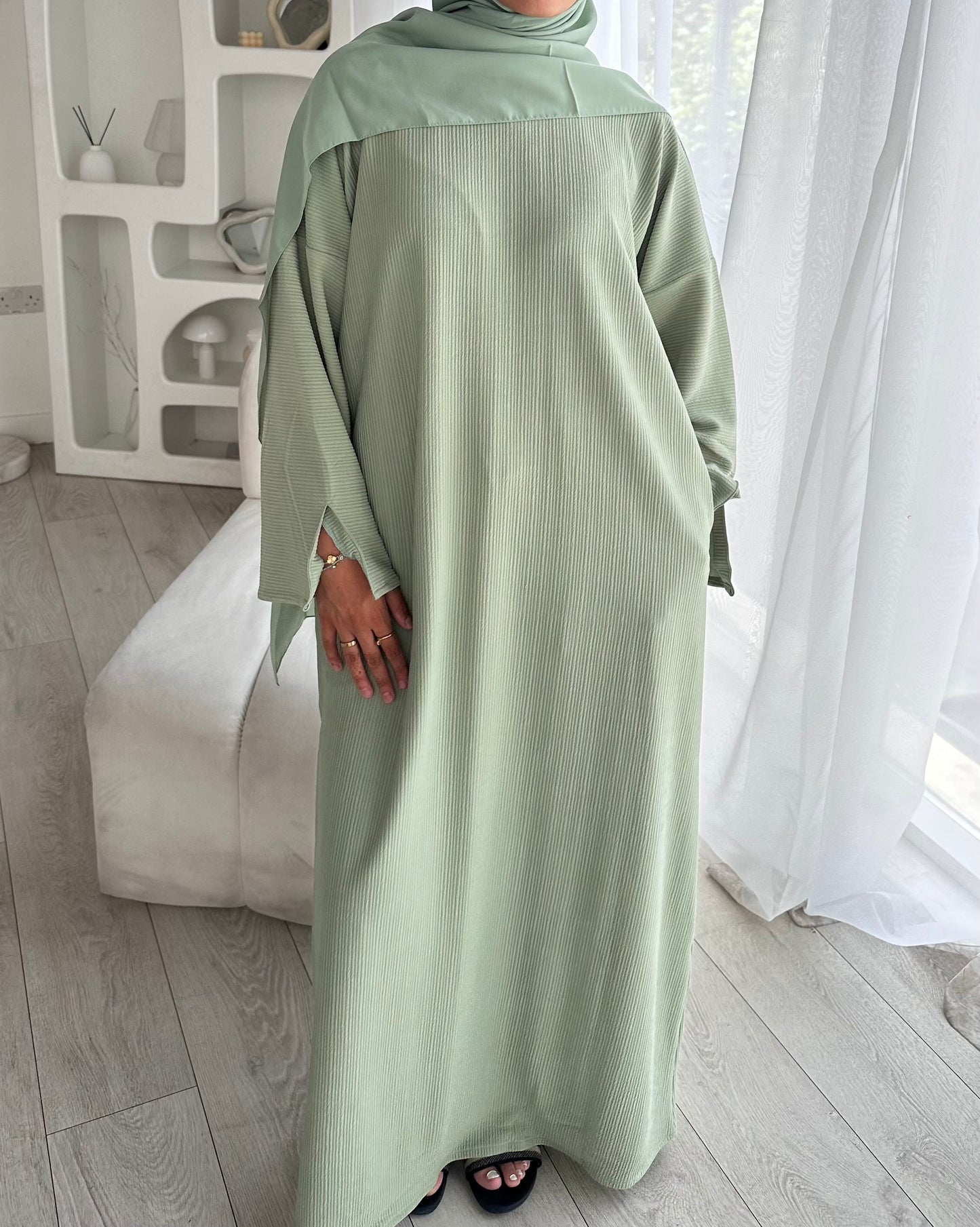 RIBBED ABAYA | Mint Sage