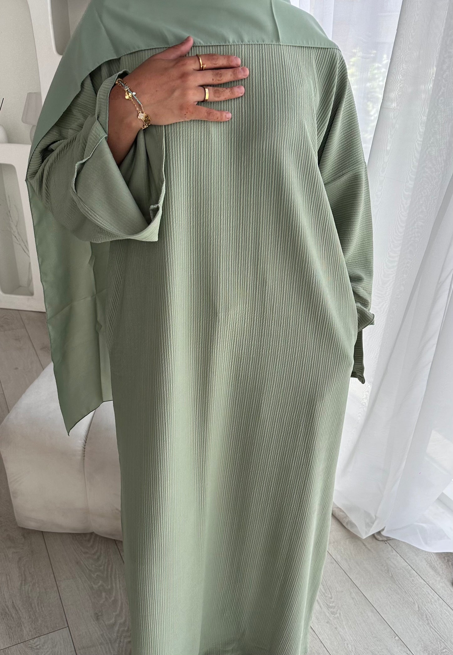 RIBBED ABAYA | Mint Sage