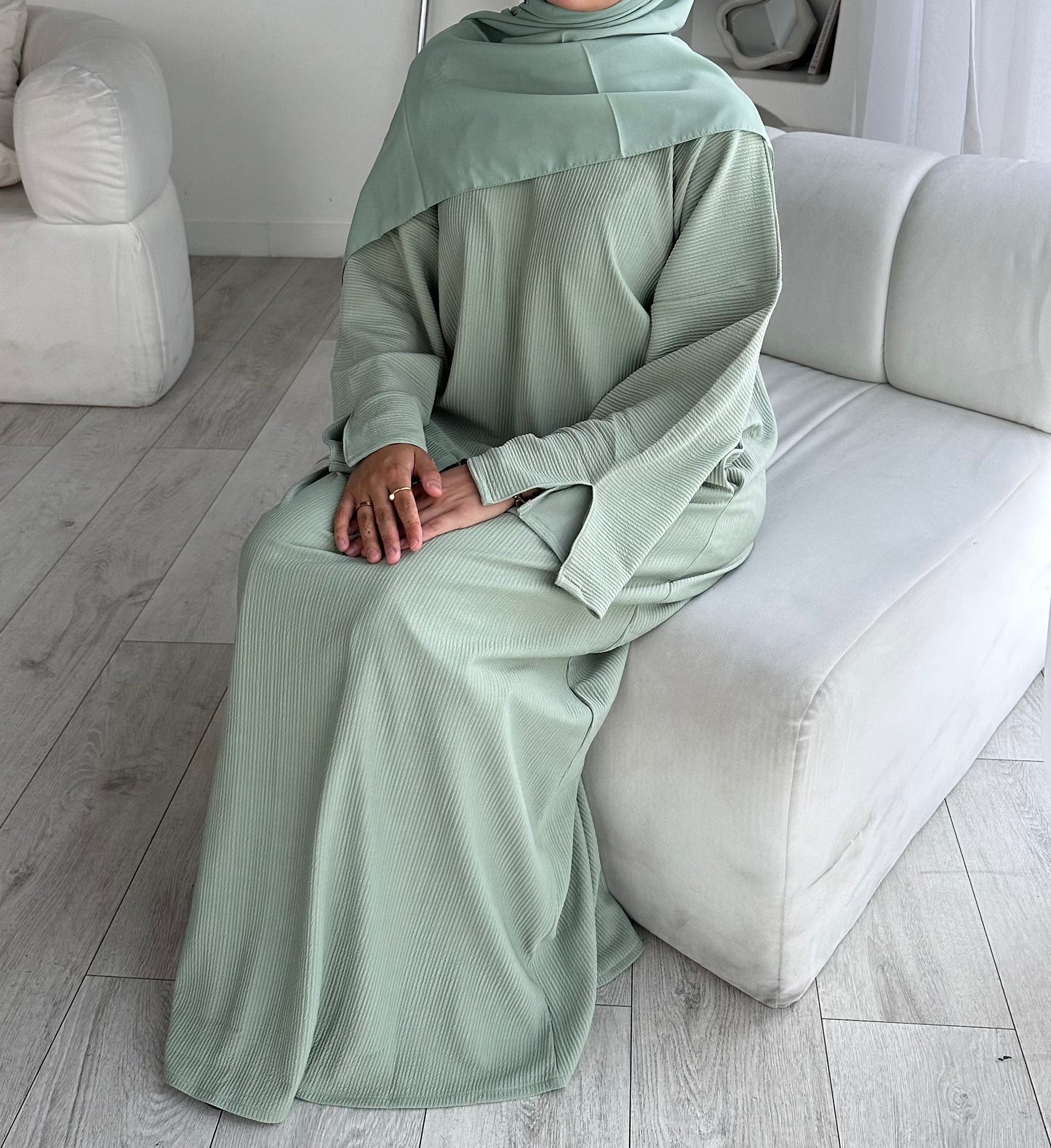 RIBBED ABAYA | Mint Sage