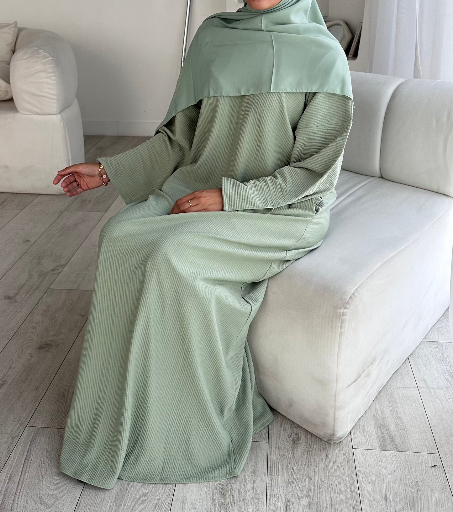 RIBBED ABAYA | Mint Sage
