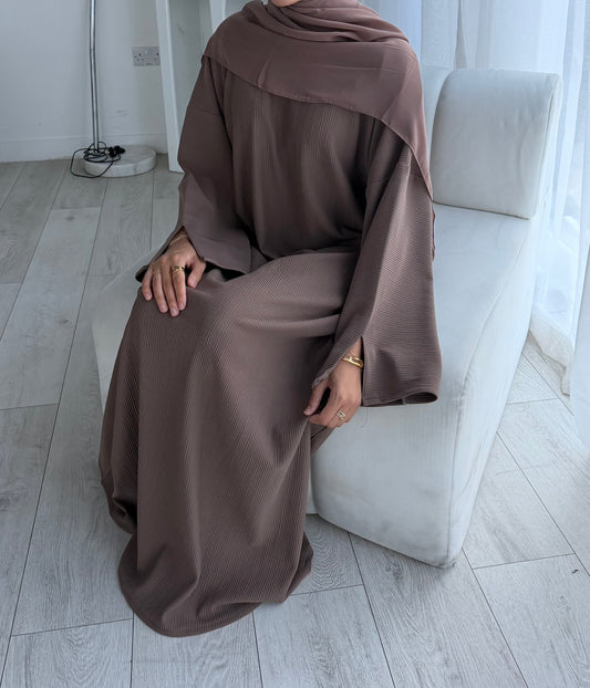 RIBBED ABAYA | Mocha