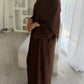 RIBBED ABAYA | Brown