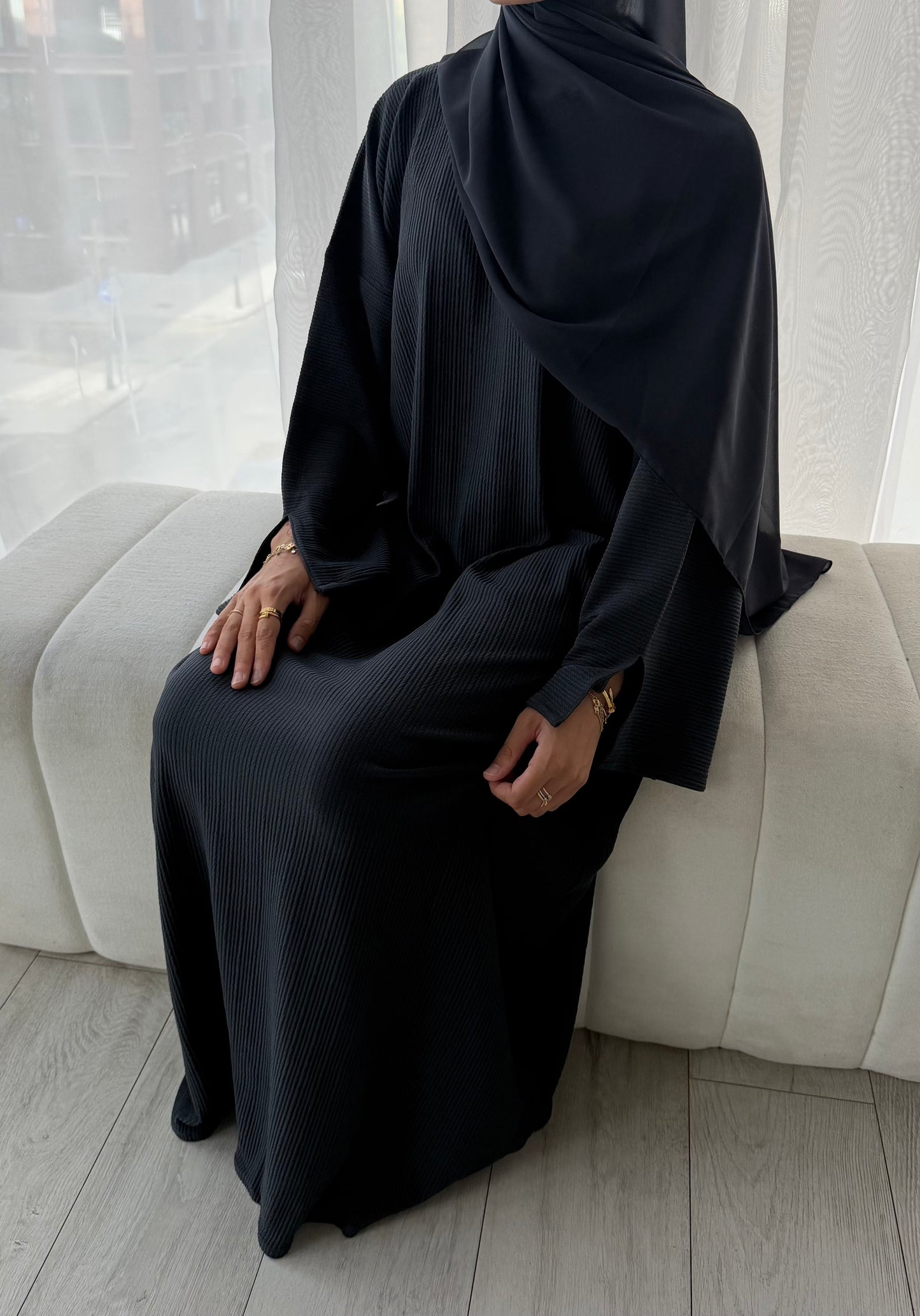 RIBBED ABAYA | Aegean Blue