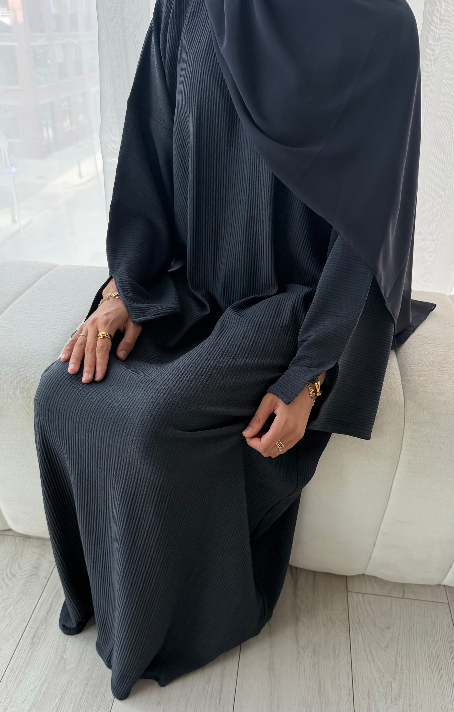 RIBBED ABAYA | Aegean Blue